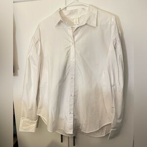H&M white pleated puff sleeve button up top